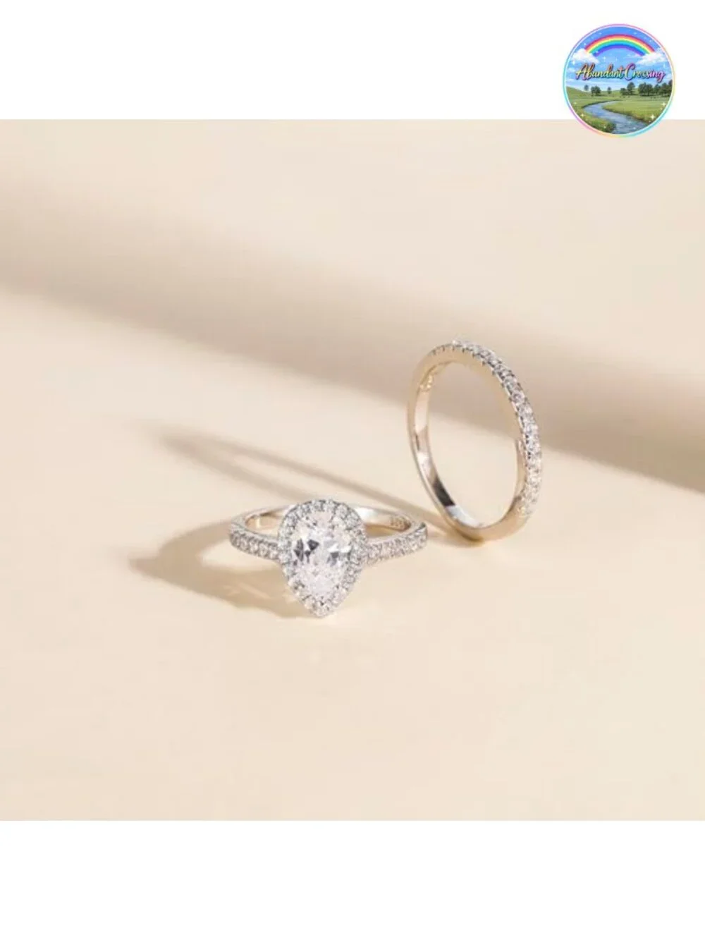 925 Sterling Silver Bridal Ring Set Women Teardrop CZ Engagement Wedding Band